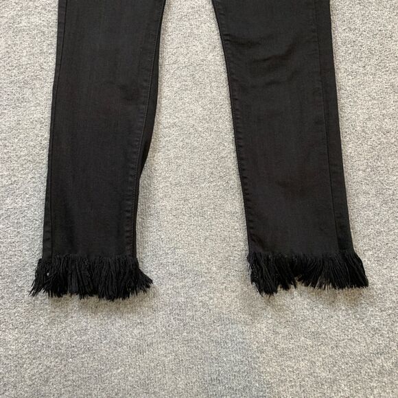Just Black Denim Jeans Womens 25 Straight Fringe Raw Hem Mid Rise Zip Stretch - Picture 3 of 11